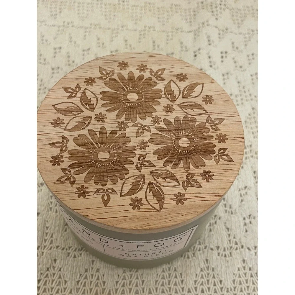Sand + Fog Library Scented Candle 12oz Natural Wax Blend Wood Lid 2-Wick Frosted